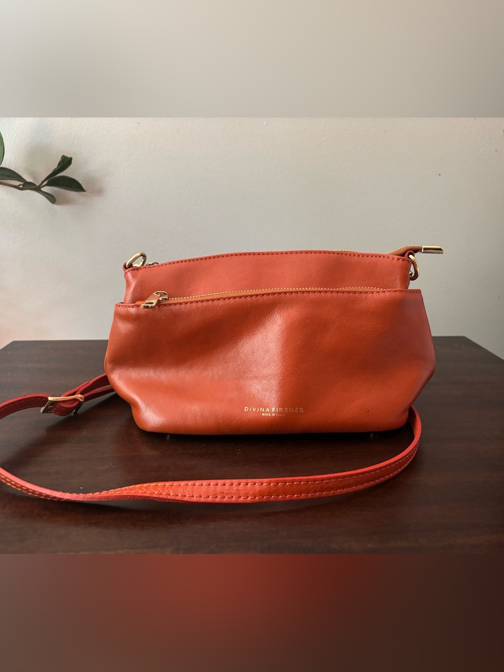 Orange Leather Crossbody Bag